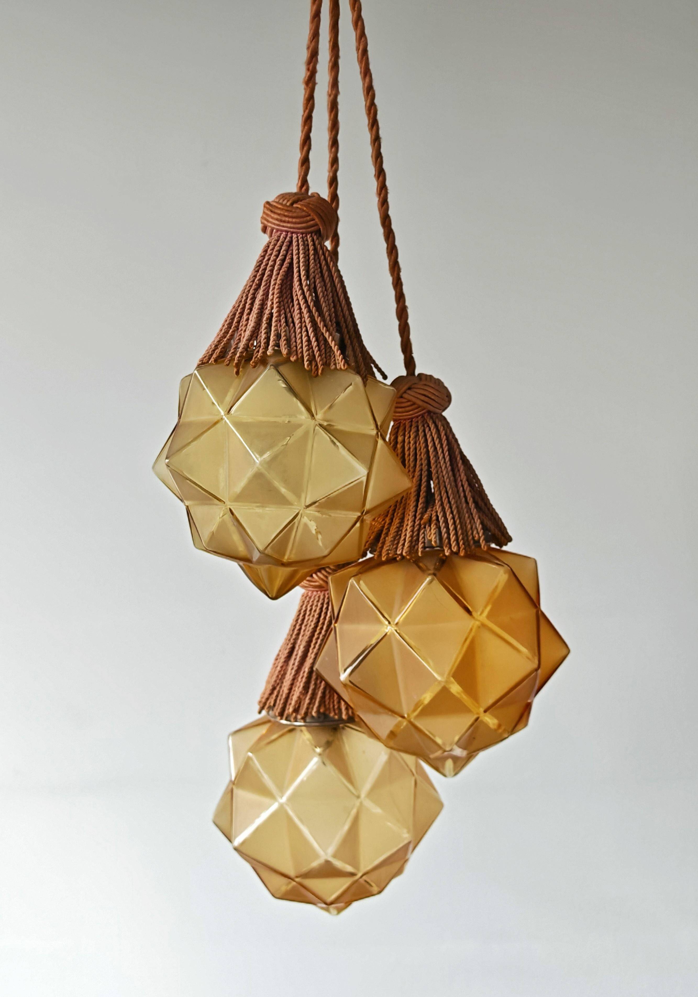 Lustre Art Déco avec Abat-jours en Forme d'Étoile, 1930