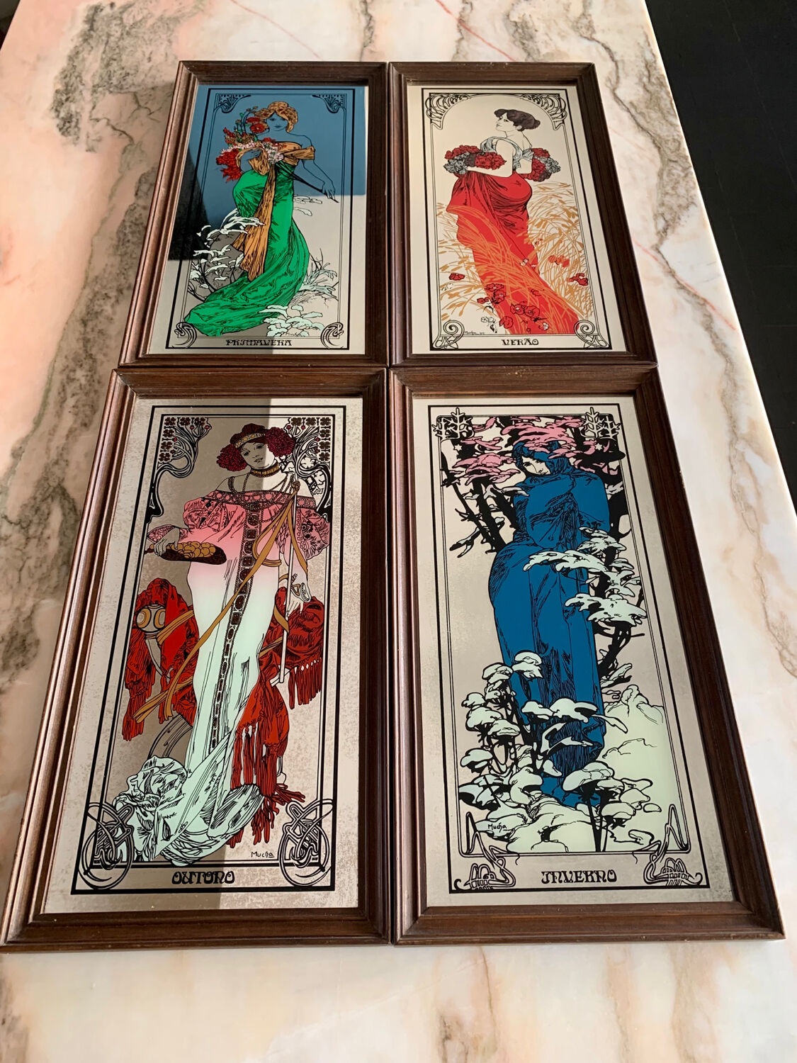 Miroir Mural Art Nouveau Mucha - Allégorie Printemps, Sérigraphie 34x18 Cm