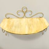 Pair of Wall-Mounted Brass and Murano Glass Console Tables / Nightstands