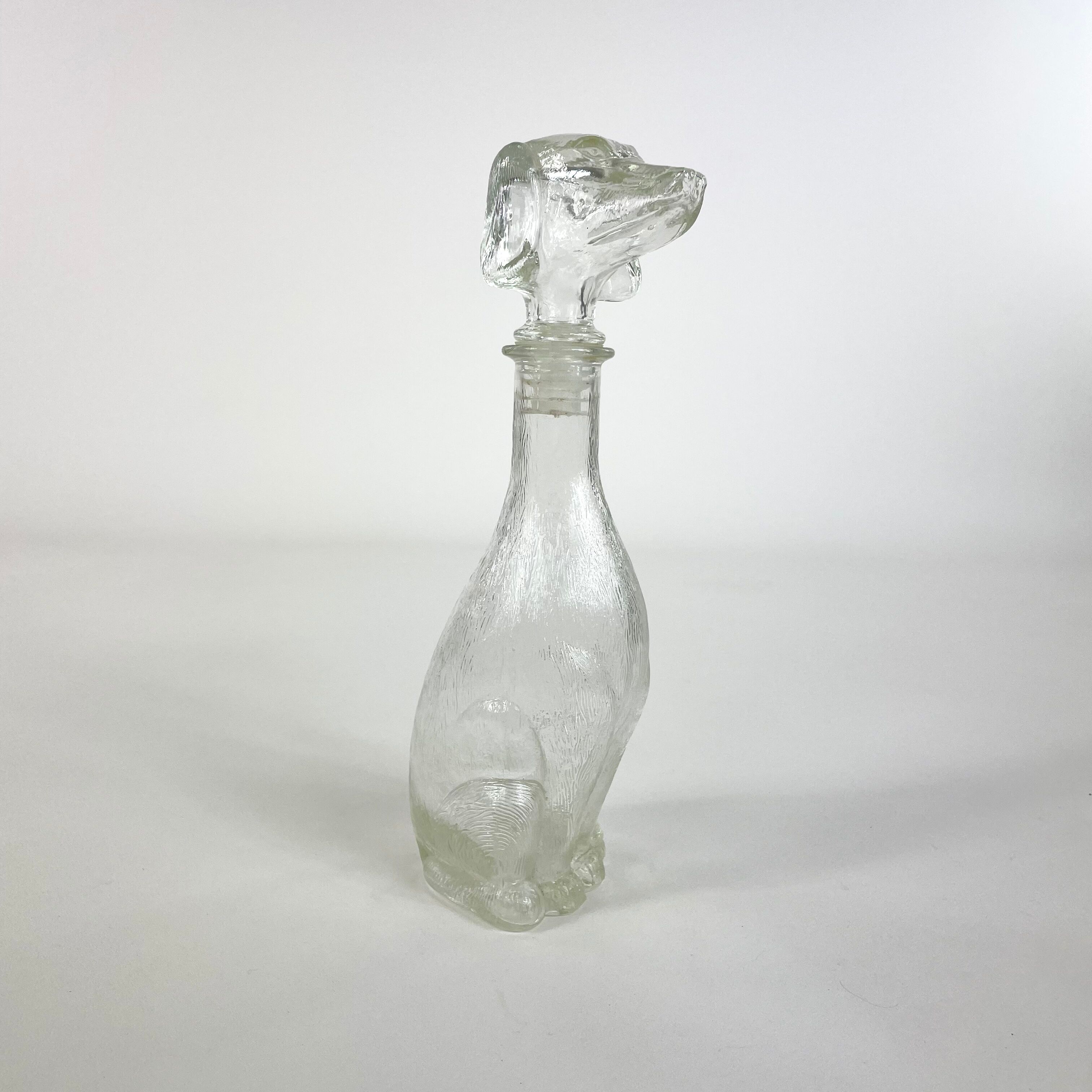 Vintage glass dachshund carafe from empoli, italy, circa 1960