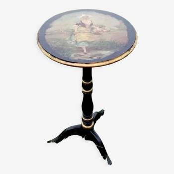 Pedestal table Napoleon III, oil painting on the set
