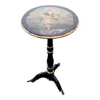 Pedestal table Napoleon III, oil painting on the set