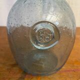 Antique Biot bottle blue bubble blown glass + vintage stopper