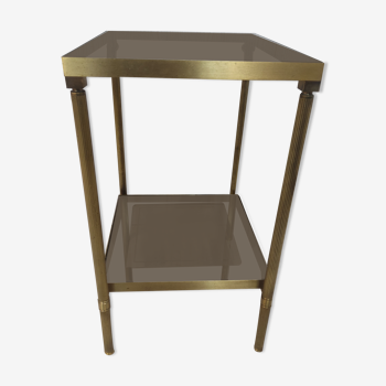 Table d'appoint métal doré et verre fumé