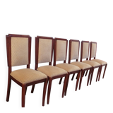 Six Art Deco chairs. Oak and original crushed velvet.