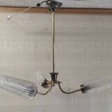 Brass chandelier with three lights and glass tulips - 1950s/60s