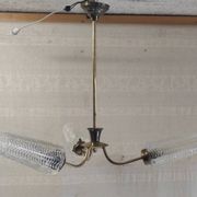 Brass three-light chandelier with glass tulips - 1950s/60s
