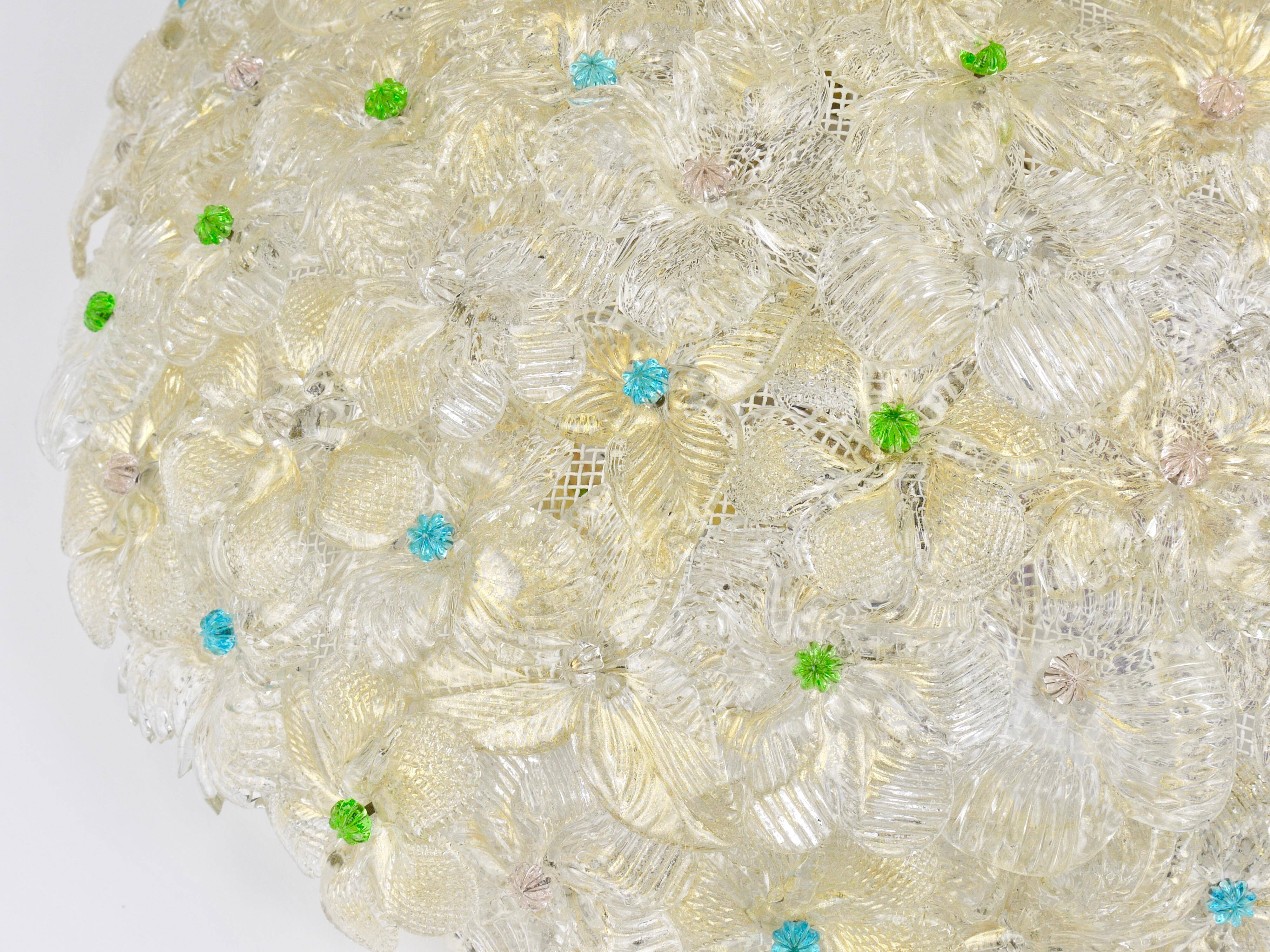 Barovier & Toso Grande Plafonnier Fleur en Verre de Murano Millefiori, Italie, Années 1960