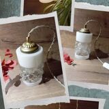 Lampe baladeuse style art deco tube verre texturé, cordon lin