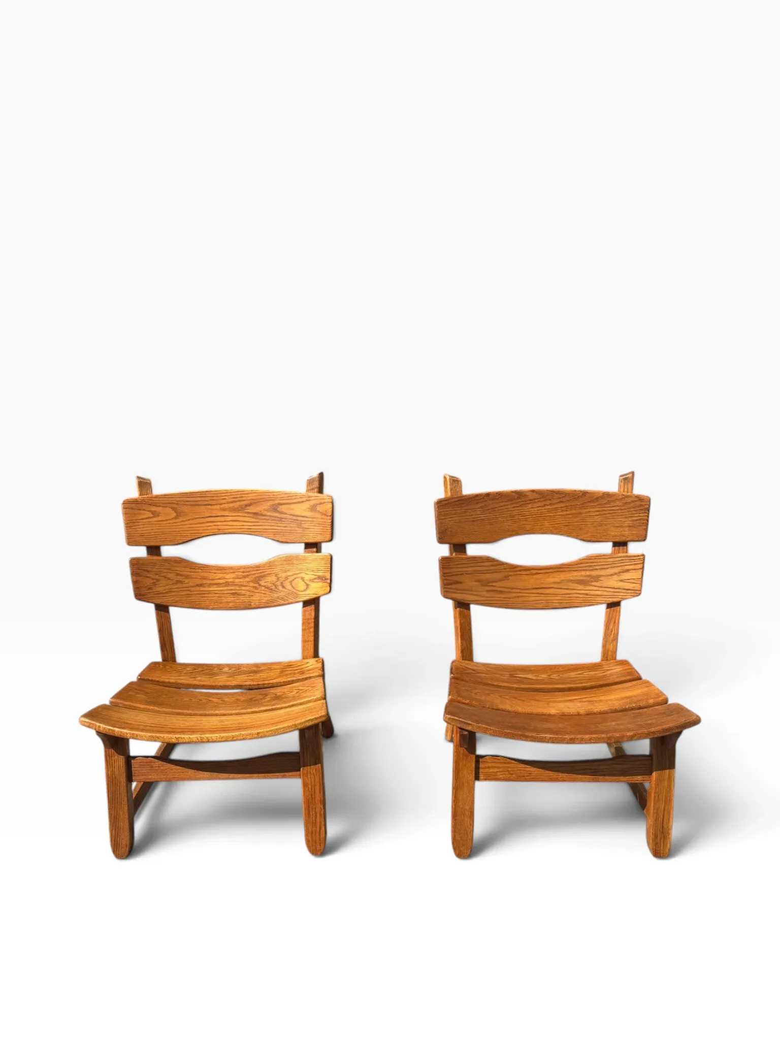 Set of 2 brutalist lounge chairs in oak by Dittmann & Co for Awa.