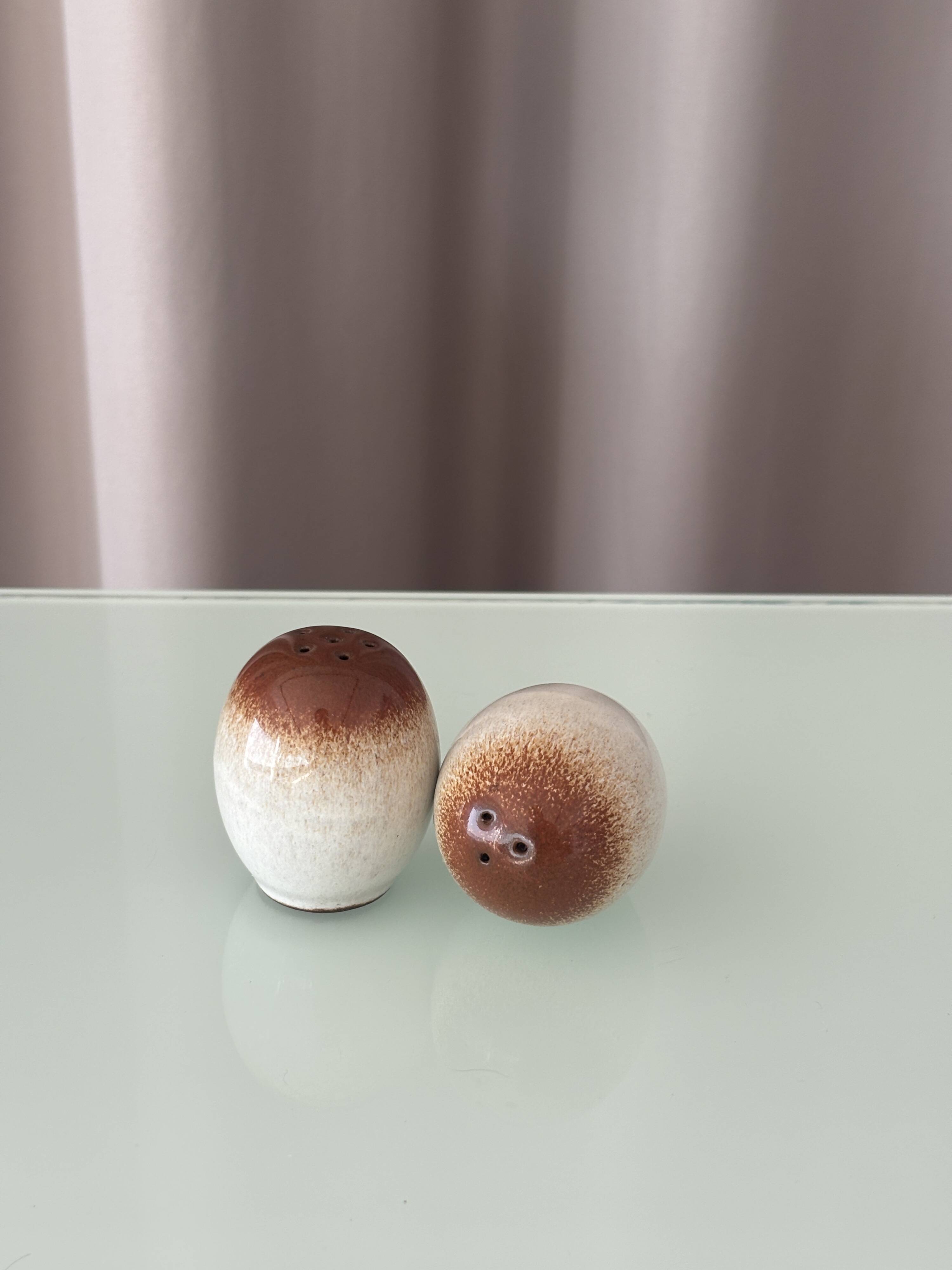 Vintage West German Steinzeug Salt & Pepper Shakers – Brown & Cream Stonewa