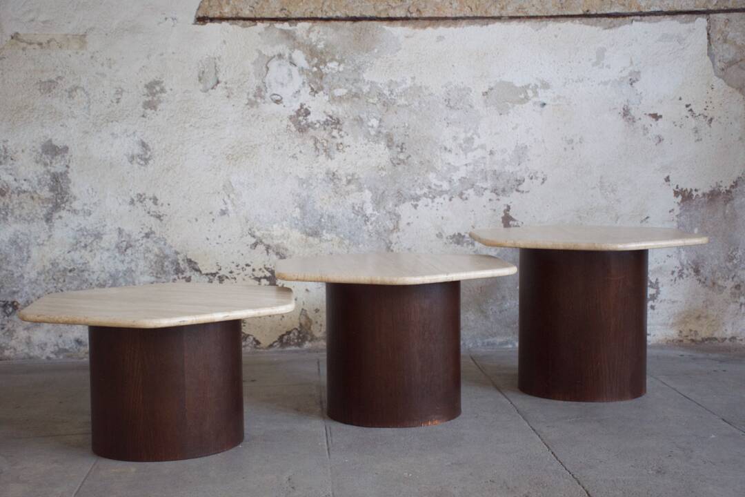 Three Gigogne Travertine coffee tables 1960