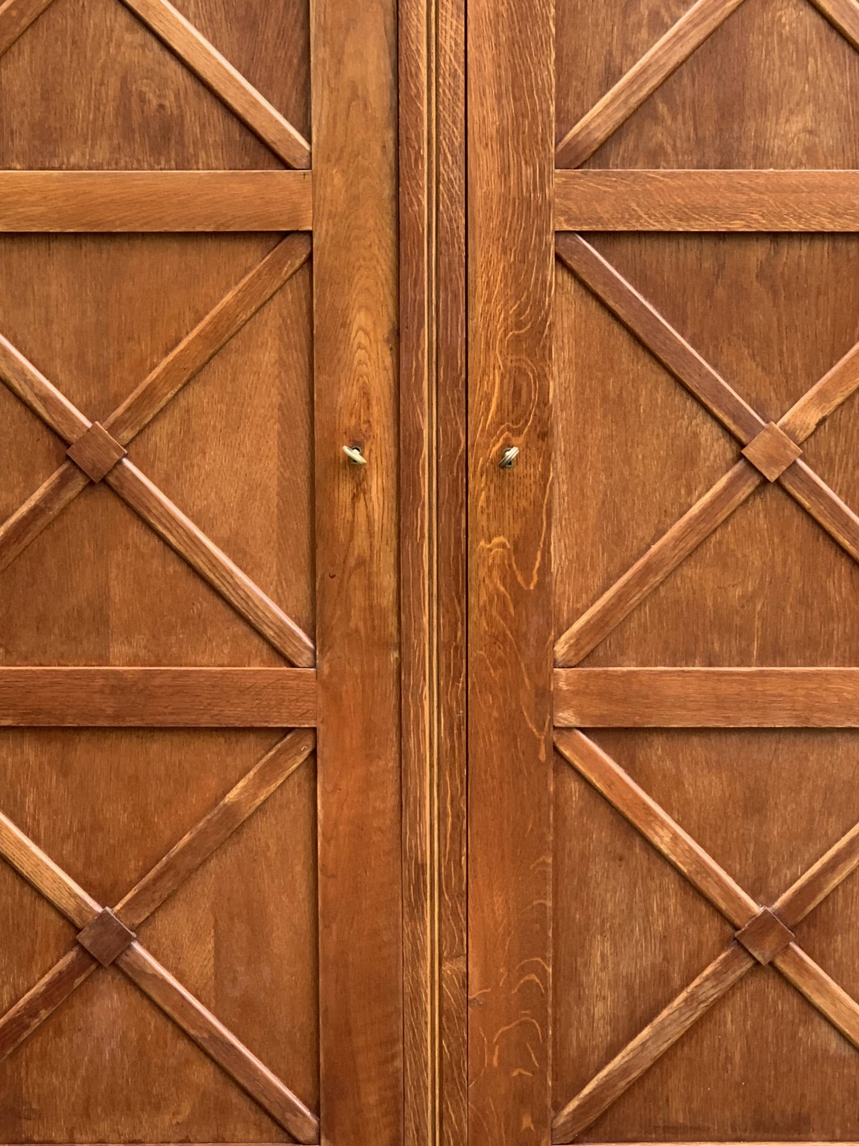 Vintage solid oak cross-braced wardrobe 1940