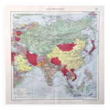 Vintage map Asia China Japan India USSR 43x43cm from 1950