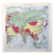 Vintage map Asia China Japan India USSR 43x43cm from 1950