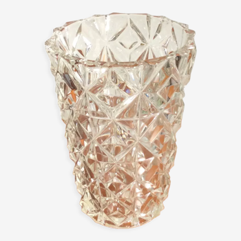 Thick glass vase geometric facet - vintage