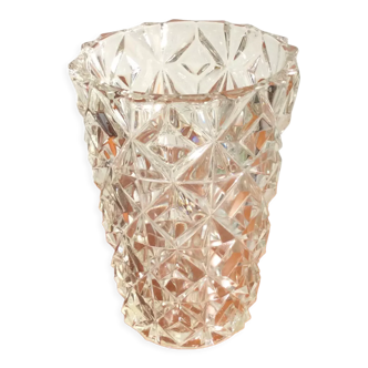 Vase verre épais facette géométrique - vintage