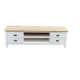 Scandinavian chic country TV unit in solid white and natural wood 160cm