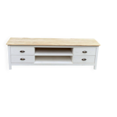 Scandinavian chic country TV unit in solid white and natural wood 160cm