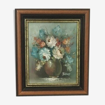 Huile sur toile, bouquet de fleurs Nature morte signé Frédérick