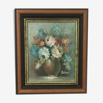 Oil on canvas, bouquet of flowers Still life signed Frédérick