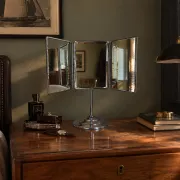 Vintage 1940 triptych barber mirror with bevelled edge - 40 x 35 cm