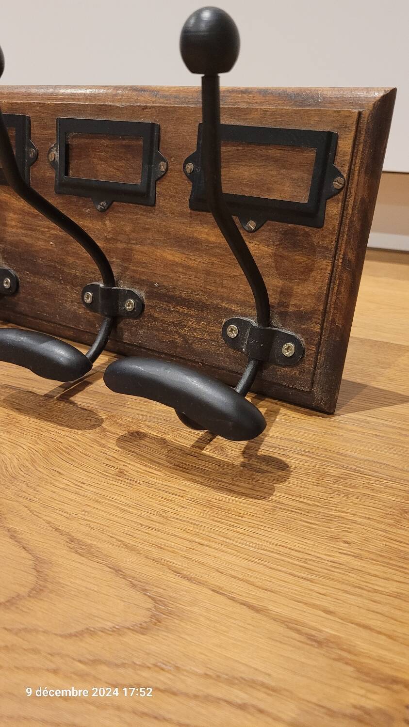 Wood and metal wall coat rack