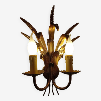 Sheaf of wheat wall lamp in gilded and patinated iron, signed lotti roberto snc.