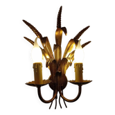 Sheaf of wheat wall lamp in gilded and patinated iron, signed lotti roberto snc.