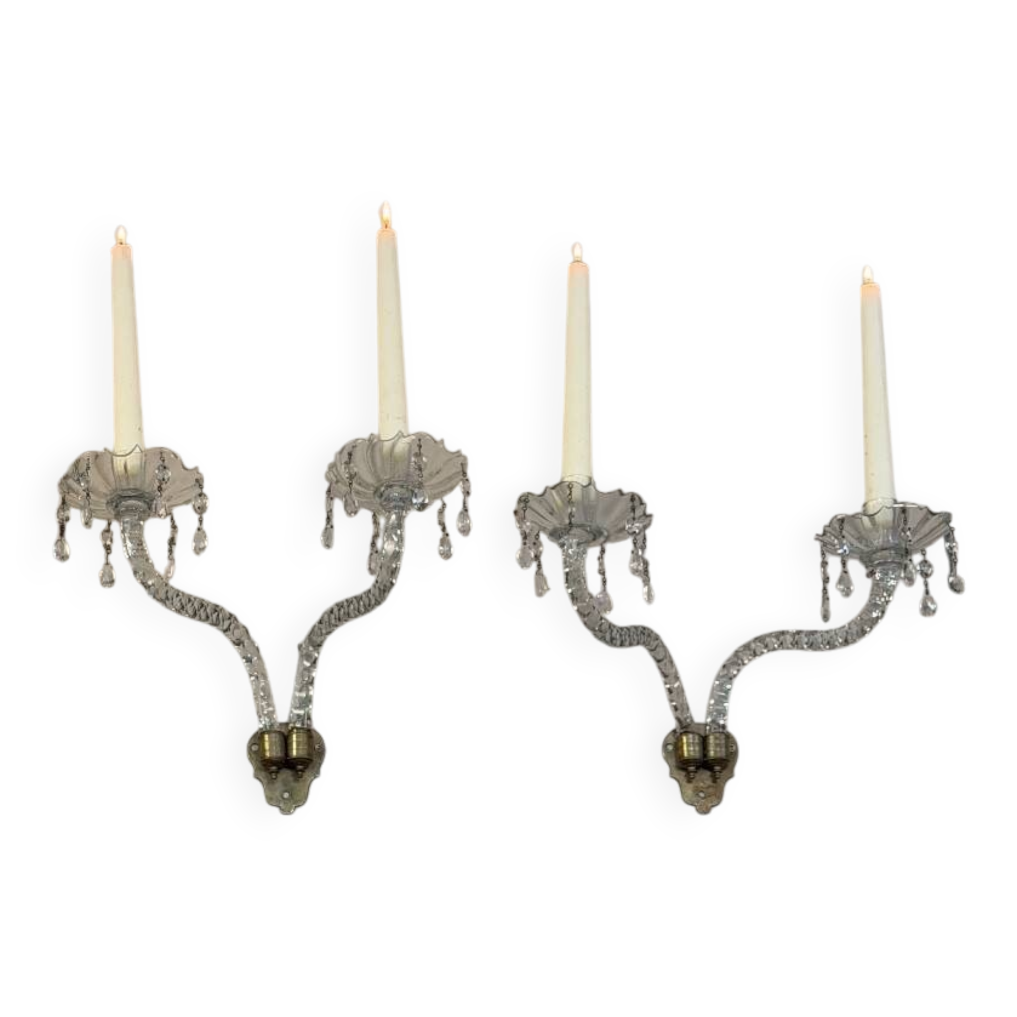 Pair of cut crystal wall sconces in the style of Maydwell and Windle, England, 18th century.
