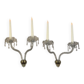 Pair of cut crystal wall sconces in the style of Maydwell and Windle, England, 18th century.