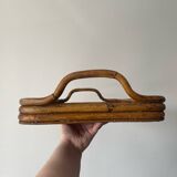 Vintage wooden and rattan tray with bamboo handle, bohemian style, wabi sabi, year