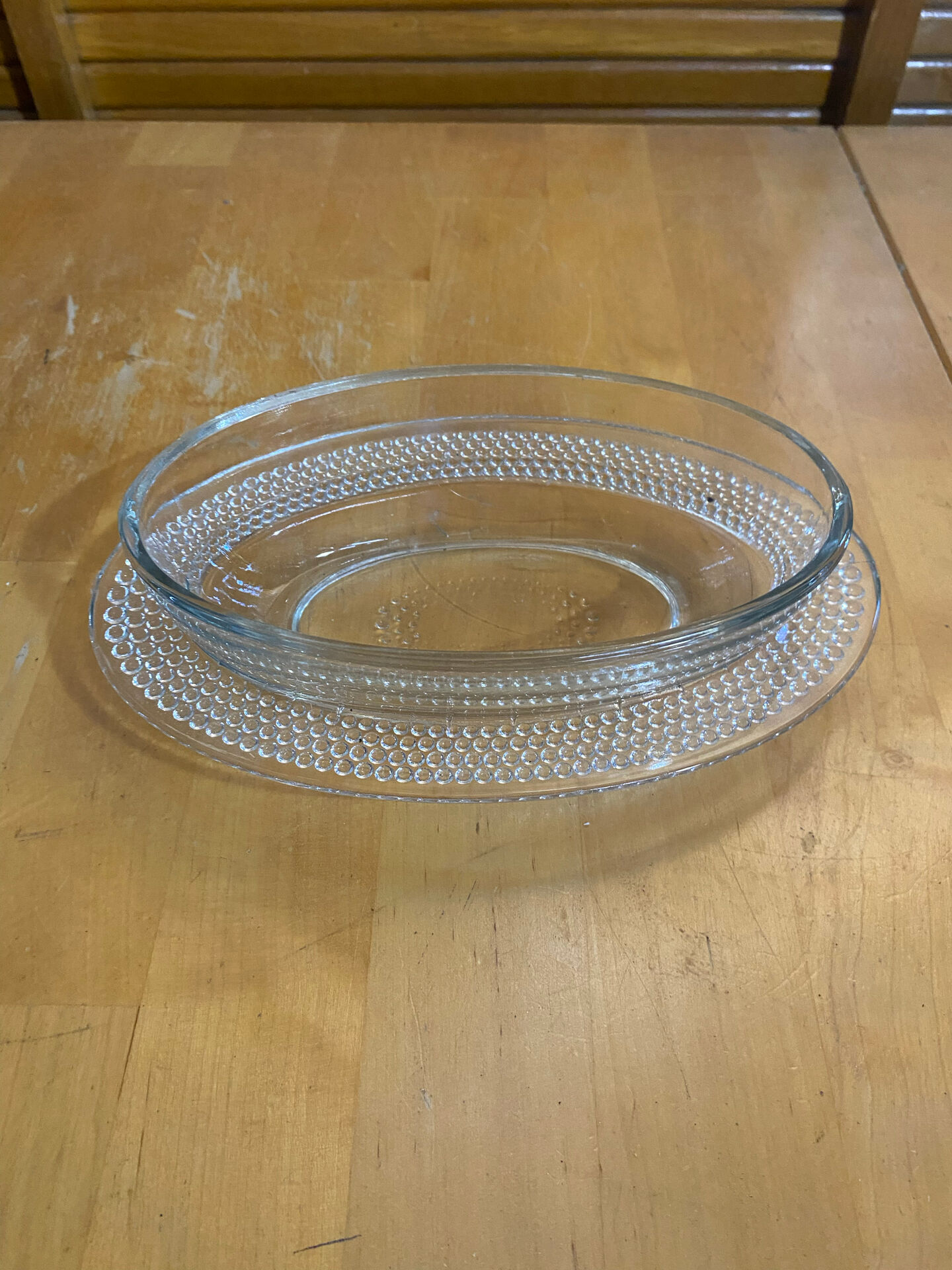 Antique Butter Dish Moulded Glass Pearl Row Made In France Vintage #E26