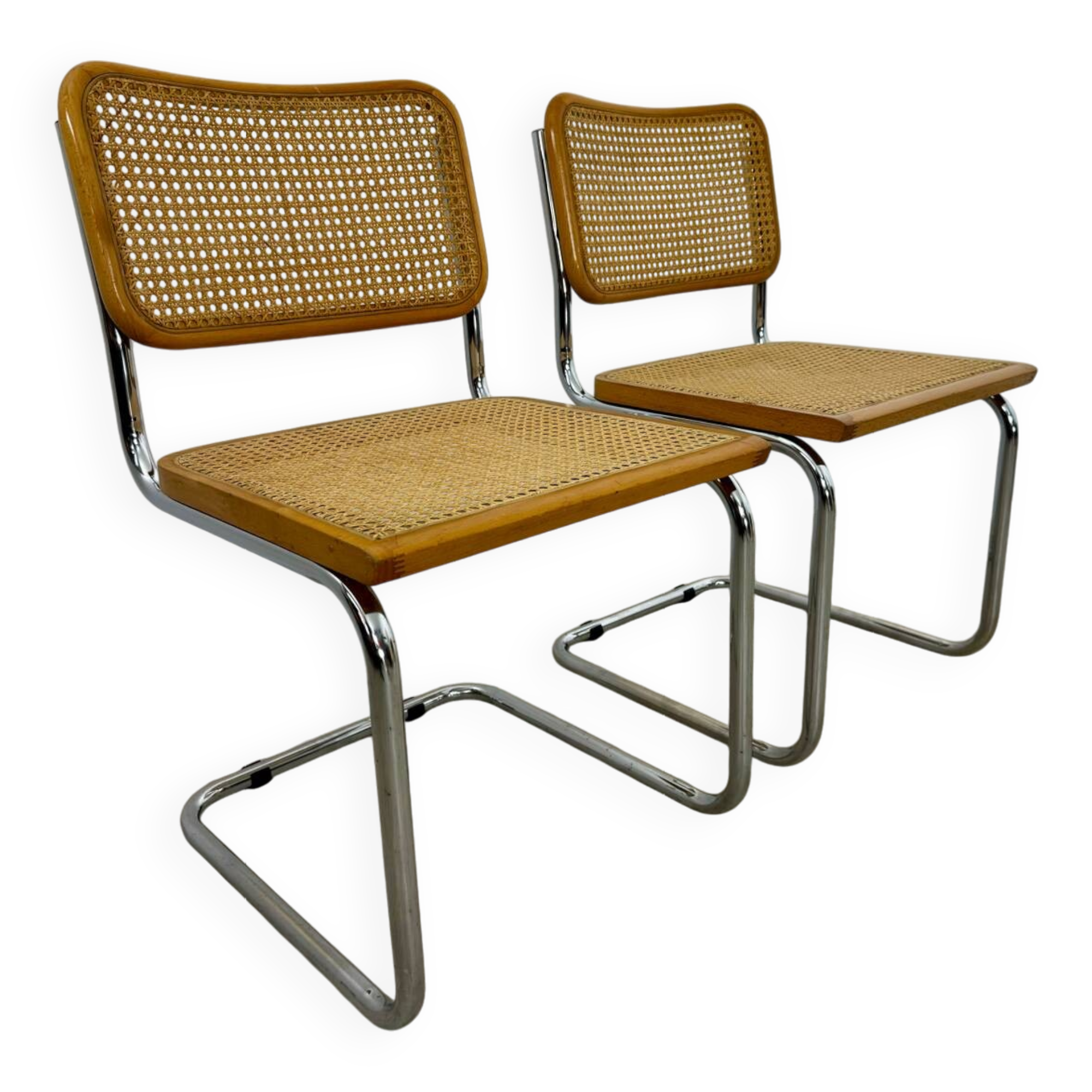 Lot of 2 identical caned chairs Cesca B32 design Marcel Breuer 1970 Made in Italy vintage