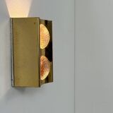 Vintage wall light in brass and bubbled glass, France, 1950.