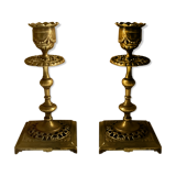 Pair of candlesticks in gilded bronze