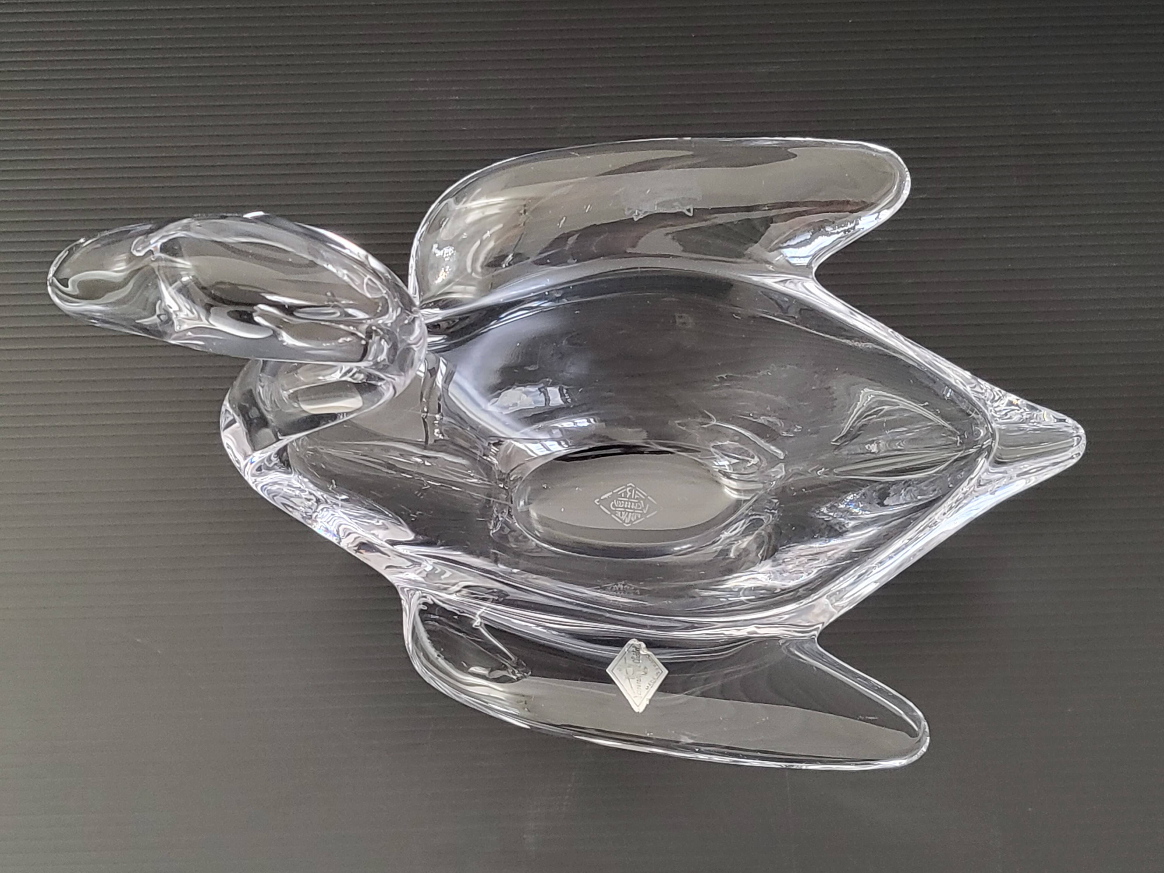 Vintage swan pocket in crystal from Vannes 1970