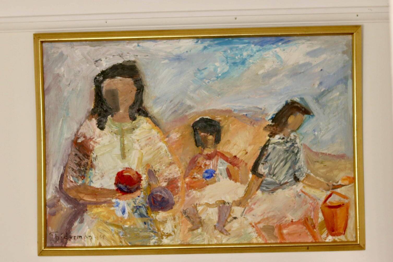 Large Swedish Mid-Century Oil on Panel" Beach" by Stig Thiderman (1920-1973) - Vintage and Framed