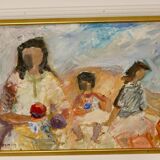 Large Swedish Mid-Century Oil on Panel" Beach" by Stig Thiderman (1920-1973) - Vintage and Framed