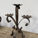 Brutalist candle holder folk art - wrought iron candlestick