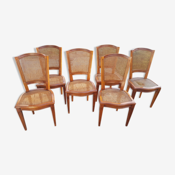Set de 6 chaises merisier cannées