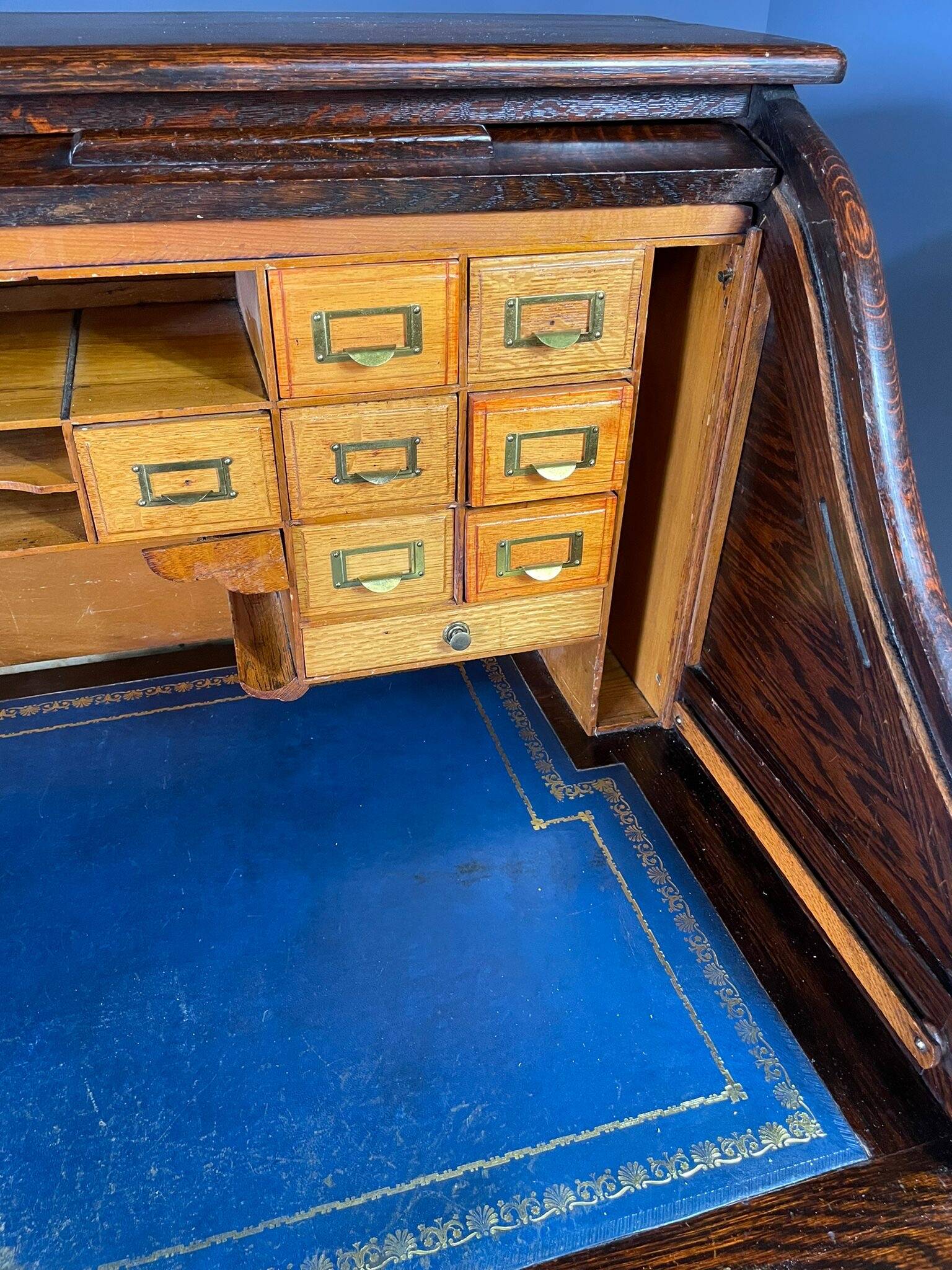 American roll-top desk, solid oak, Czechoslovakia, 1930s