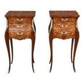 Pair of bedside tables in marquetry, Louis XV style – Mid 20th century