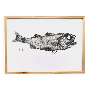Impression d'art encadrée, "Estampe d'un bar" (gyotaku)