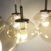 Light smoked glass water drop chandelier with 6 drops from the 1960s.