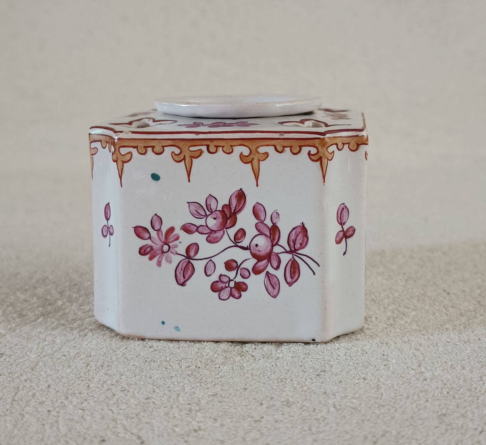 Earthenware inkwell signed Perrier fils