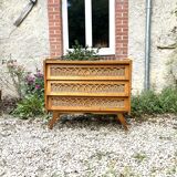Vintage chest of drawers wood and rattan