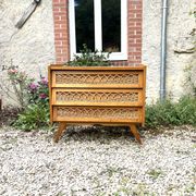 Vintage chest of drawers wood and rattan