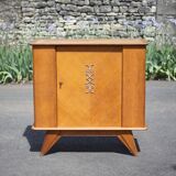 Buffet bois vintage, buffet 1 porte avec pieds compas, meuble de rangement, petit bahut