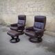 Pair of Scandinavian leather armchairs and ottoman, Ekornes, Norway, 1970
